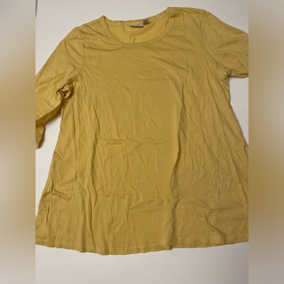 LOGO by Lori Goldstein Cotton Modal Embroidered Sleeve Top Yellow LARGE - Picture 5 of 10